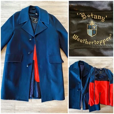VTG DARK NAVY BLUE OVERCOAT BOTANY WEATHERTOPPER ZIPPERED INSULATION SIZE 40 EUC - Image 1 of 4