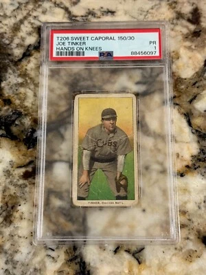 1909 T206 Joe Tinker Hands on Knees Sweet Caporal PSA 1 Centered Front & Back - Image 1 of 2