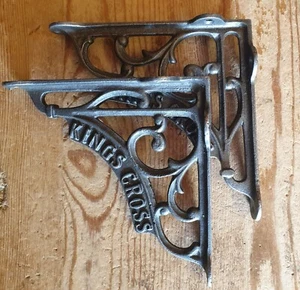 A Pair of Cast Iron KINGS CROSS Shelf Bracket 5" x 5" Railway / Vintage / Retro - Picture 1 of 5