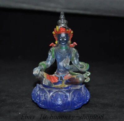 Templo antiguo del Tíbet de 4.6 "Pintura de vidrio verde Tara KwanYin GuanYin Estatua de Buda Foto 1 de 4