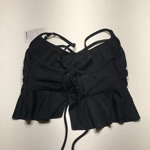 Cocoship Swim Top Womens Size 8 NWT Black Ruffled Hem Strappy Back Built-In-Bra - Picture 1 of 15