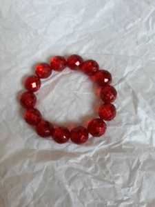 Bracelet Red Beads Stretch Glass - Picture 1 of 5