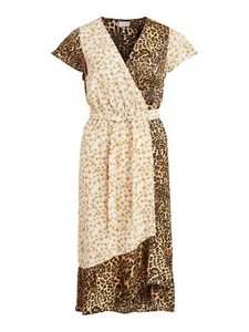 Size UK16 Dress with tie animal & floral print V-neck elasticated waist - Picture 1 of 5