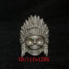 Old Chinese Tibet Silver Carving Skull Statue Ring Decoration Gift Collection