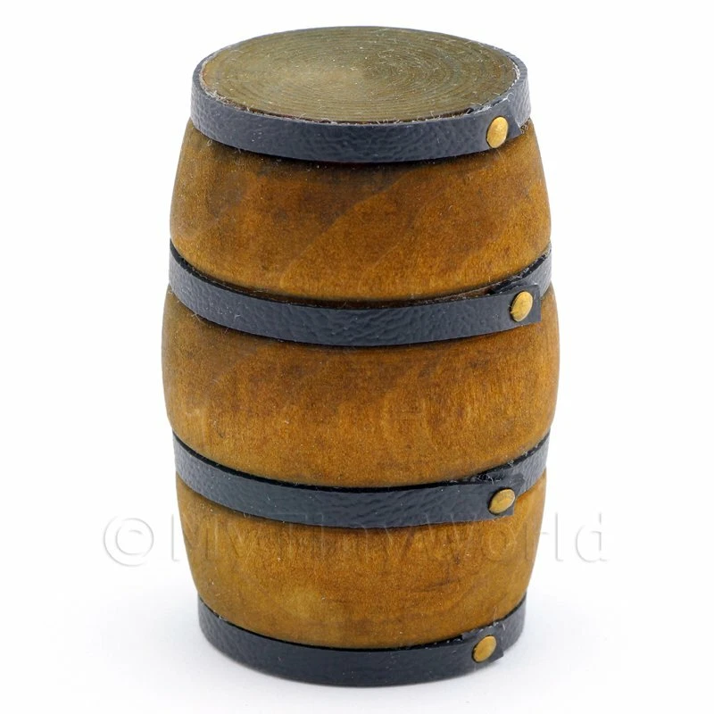 MYTINYWORLD Dolls House Miniature Old Style Brown Strapped Barrel