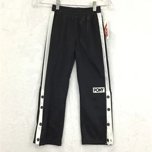 Pony / Black White Tricot Athletic Track Pants / Side Ankle Snaps / Size M (5-6) - Picture 1 of 10