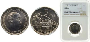 Spain 1957 *73 5 Pesetas Copper-nickel (75% copper, 25% nickel) NGC MS 66 - Picture 1 of 1