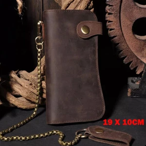 Men's Leather Credit ID Cards Holder Long Chain Wallet Biker Trucker Heavy NEW - Picture 1 of 18