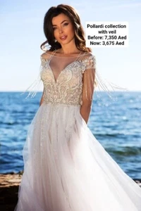 Pollardi wedding dress, EU40-42, ivory, cap sleeves, v neck, lace, beading - Picture 1 of 1