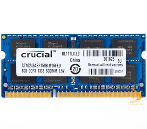 Crucial 8GB RAM 2Rx8 PC3-10600S DDR3-1333Mhz SODIMM 1.5V 204pin Laptop Memory/-/ - Picture 1 of 4