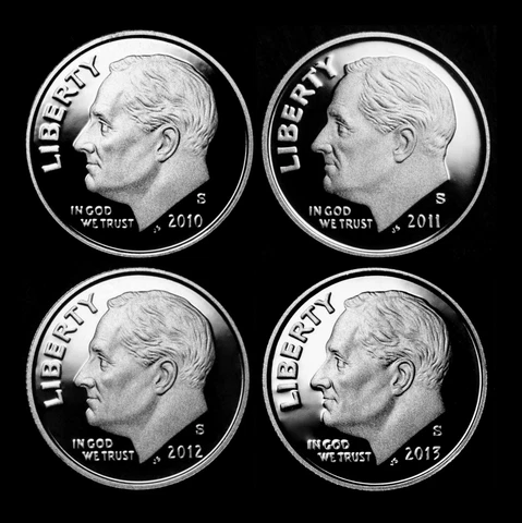 2010 2011 2012 2013 S Roosevelt Dime ~ Clad Proof ~ Set of Four U.S. Mint Coins Cover