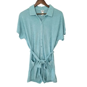 Andie The Button Up Terrycloth Romper Womens Size S Cabana Blue Pockets NWT  - Picture 1 of 6