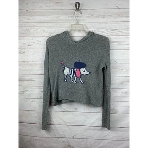 Abercrombie Kids Sweater Medium gray/pink Sweater french dog cropped open knit - Picture 1 of 5