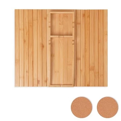 Foldable Couch Cup Holder with 2 Cork Coasters – Detachable Bamboo Sofa Tray,  - Image 1 of 4