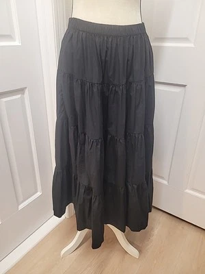 J CREW SOLID BLACK COTTON TIERED RUFFLE MAXI SKIRT Sz SMALL - Image 1 of 4