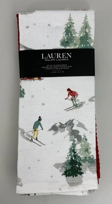 Lauren Ralph Lauren Juego de 3 Toallas de Cocina Vintage Esquiadores de Descenso 100% Algodón Foto 1 de 4