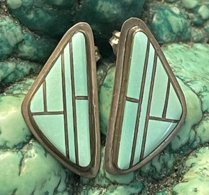 Vintage Richard L Reeve Apache Sterlingsilber Kanal-Inlay Türkis Ohrringe 2,5 g - Bild 1 von 9