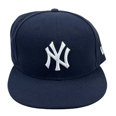 New York Yankees Hat Cap Fitted 7 3/8  Blue New Era 59Fifty Made In USA Plain - Image 1 of 4
