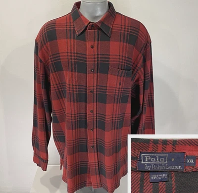 Polo Ralph Lauren XXL Mens Shirt Thick Flannel Vintage Buffalo Plaid Red Black - Image 1 of 4