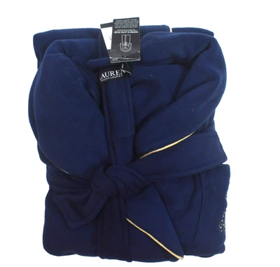 Lauren Ralph Lauren Womens Long Wrap Robe Fleece Soft Bathrobe Navy Blue Size M - Image 1 of 4