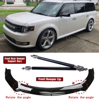 For Ford Flex 2009-2019 Glossy Front Bumper Lip Spoiler Splitter +Strut Rods - Imagem 1 de 4