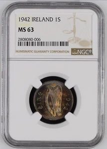 ✔ 1942 Ireland Silver Shilling NGC MS 63 Toned 1S - Picture 1 of 6