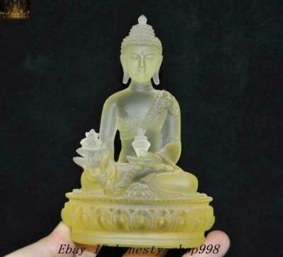 4,6"" Budismo Tibetano Templo Vidrio Sakyamuni Sakyamuni Medicina Buda Estatua Foto 1 de 4