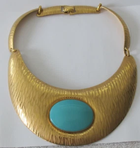 B1 Vintage Napier Gold Tone Egyptian Revival Collar Necklace Turquoise Cabochon - Picture 1 of 6