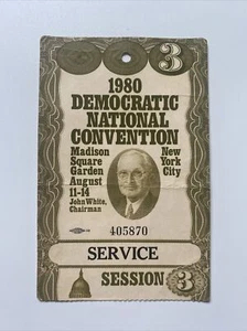 1980 boleto de servicio de convención nacional demócrata Jimmy Carter sesión 3 pases - Imagen 1 de 4