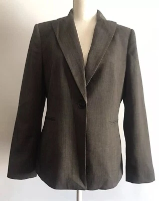 Mujer KASPER Chaqueta Blazer Traje Espiga Carbón Forrado Un Botón Talla 8 Foto 1 de 4