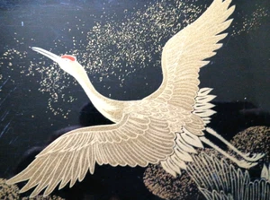 Vtg Mirror Cover Tissue Box Japanese Asian Cranes Pine Tree Plastic Japan - Picture 1 of 8