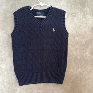 Vintage 90’s Polo Ralph Lauren Cable Knit Sweater Vest Vneck Boys Size 6 Blue - Picture 1 of 4