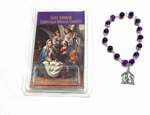 Christmas St. Andrew Chaplet, 8mm Purple muted  Glass Beads, NEW in Pkg. - Picture 1 of 2