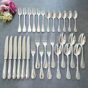 Christofle Perles 30pcs Silverplate Flatware Knife Fork Spoon Excellent