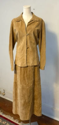 Marsh Landing Leather 2 Piece  Size 10 Womens Cowgirl Tan Long Skirt & Top - Image 1 of 4