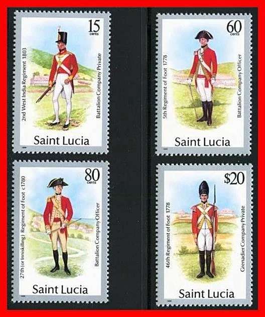 UNIFORMES MILITARES DEL EJÉRCITO BRITÁNICO ST. LUCIA 1986 (JUEGO COMPLETO) MNH CV. $20,45 (S-AL) Foto 1 de 1