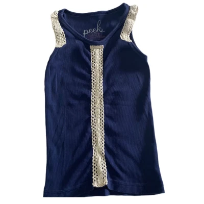 Camiseta sin mangas Peek azul marino con detalles de ganchillo blanco niñas pequeña (4/5) Foto 1 de 3