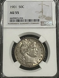 1901 Barber Half Dollar 50c NGC. Certified AU55. Great Luster. - Picture 1 of 8