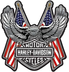 Harley-Davidson Chrome Bar & Shield Decal with Eagle & Flag - 5.5" W x 5.75" H - Picture 1 of 2
