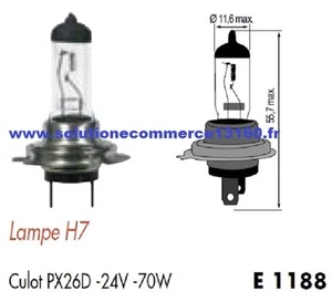 LOT 2 LAMPE HALOGENE H7 24V 24 VOLTS 70W CULOT PX26D AMPOULE PHARE PROJECTEUR - Picture 1 of 1