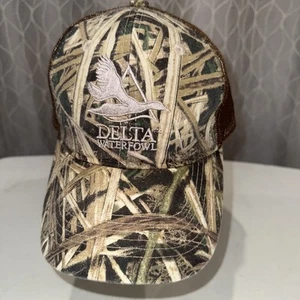 Delta Waterfowl w Silver Goose in Sliver on Camouflage Brown Trucker Hat Cap EUC - Picture 1 of 11