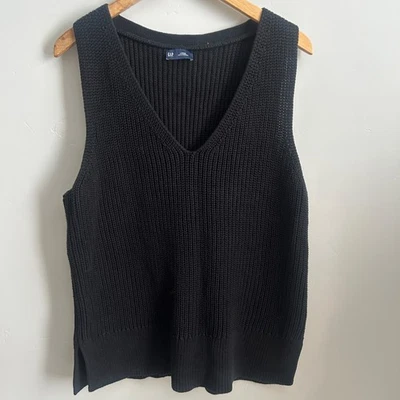 Gap Vest Womens Large Black Knit Sweater Cotton V Neck Sleeveless Preppy - Image 1 of 4