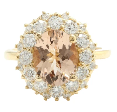 Anillo de oro amarillo de 14 quilates de 3,80 quilates de morganita natural y diamantes cultivados en laboratorio para mujer Foto 1 de 4