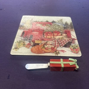 Susan Winget Red Truck 8 X 8 Inch Glass Cutting Board With Cheese Spreader Used - Picture 1 of 9