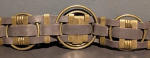 Vintage Leather & Bronze Belt Statement Accessory 80s Cosplay 30" L w/ Stretch - Picture 1 of 12