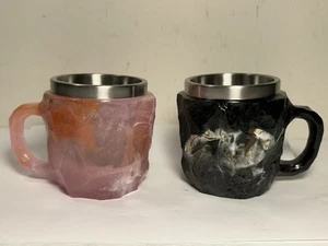 Lot of 2 Mineral Crystal Resin Mugs Geode Coffee Cups - Picture 1 of 10
