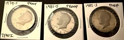 Set of 3 Kennedy Half Dollar 50C Proofs 1982-S, 1981-S, 1979-S - All  UNC Proofs - Image 1 of 4