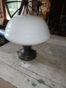 Antique 12" Flush Mount Schoolhouse Light And Fixture  Milk Glass - Picture 1 of 13