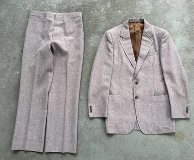 VTG 70s Men’s 2pc Pebble Suit 38R 30x30 Flat Front Talon Zipper Disco Union USA - Image 1 of 4