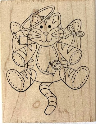 Estampilla de goma de ángel gato cosida en el país estampillas de montaje en madera suceden 2,75x3,5" Foto 1 de 3